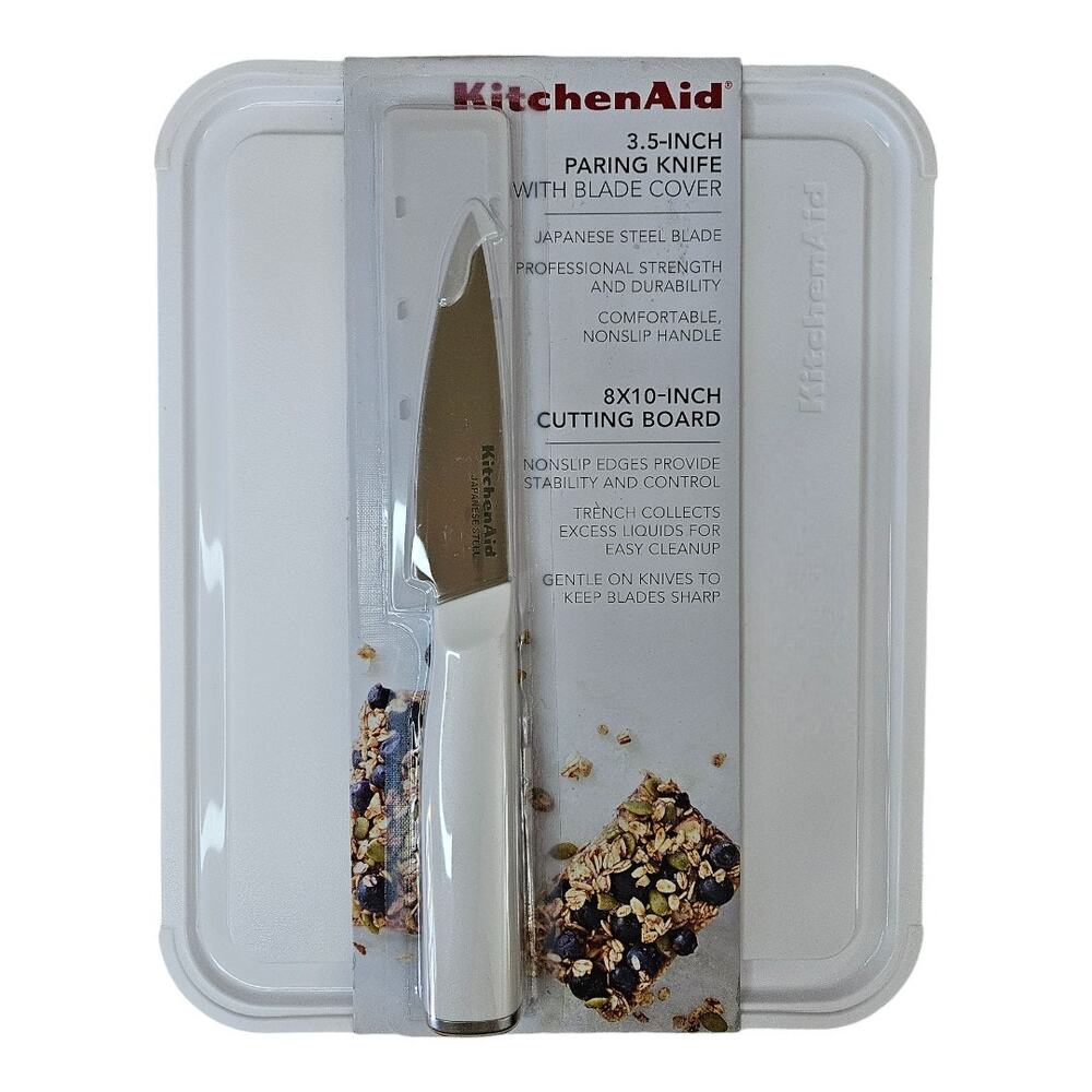 NEW KitchenAid 3.5" Paring Knife & 8" x 10" Cutting Board in White